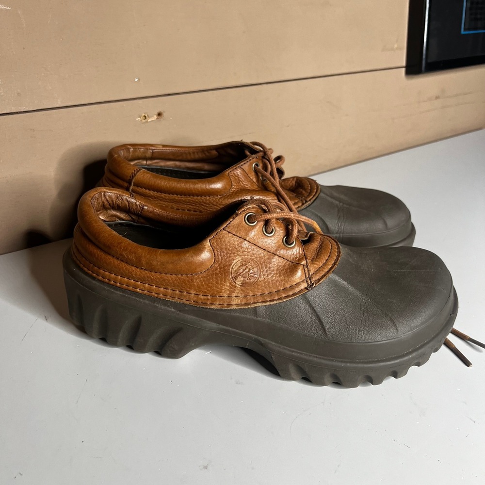 Crocs Georgie Duck Shoes Mens 12 Brown Leather Rubber Low Top Outdoor Rain Boots